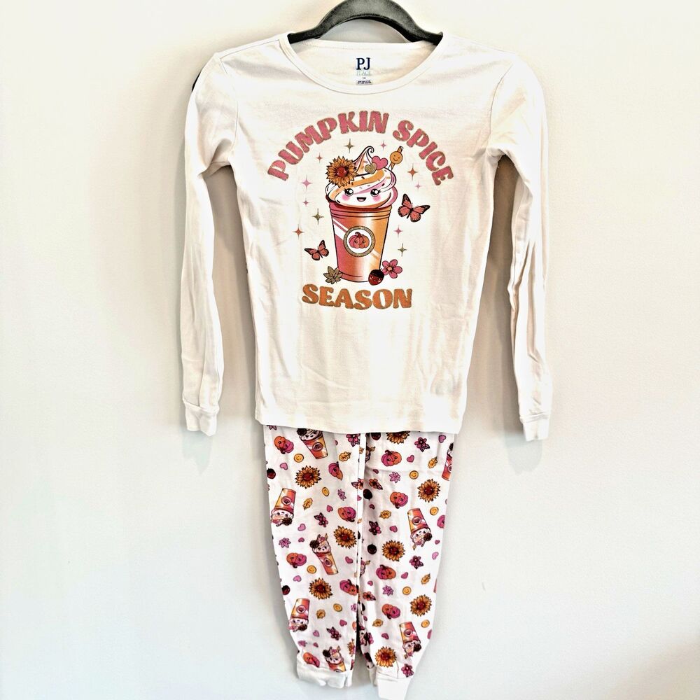 Children’s Place Girls Sz 14 Pajamas Pumpkin Spice Pjs PSL Autumn Fall Halloween - Picture 2 of 7